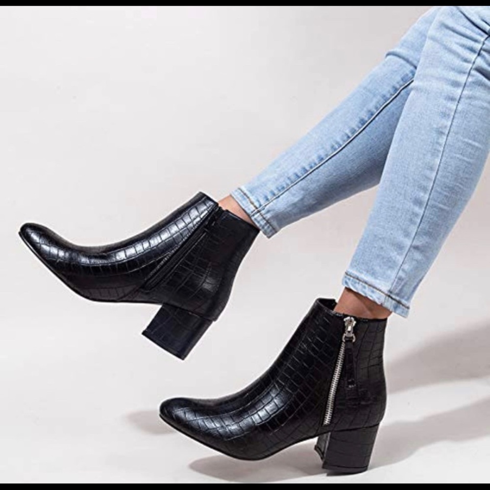 J. Adams Zuma Ankle Bootie – Closed Pointed Toe Low Block Heel Zip Up Boot